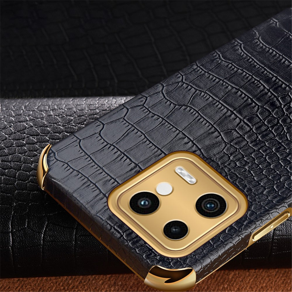 For Xiaomi 13 5G Ring Kickstand Electroplating Phone Case Bump Proof Crocodile Texture PU Leather Coated TPU Cover