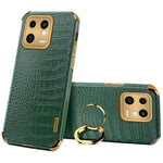 For Xiaomi 13 5G Ring Kickstand Electroplating Phone Case Bump Proof Crocodile Texture PU Leather Coated TPU Cover