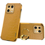 For Xiaomi 13 5G Ring Kickstand Electroplating Phone Case Bump Proof Crocodile Texture PU Leather Coated TPU Cover