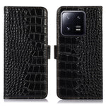 For Xiaomi 13 Pro 5G RFID Blocking Stand Wallet Protective Smartphone Case Crocodile Texture Genuine Cowhide Leather Cell Phone Cover