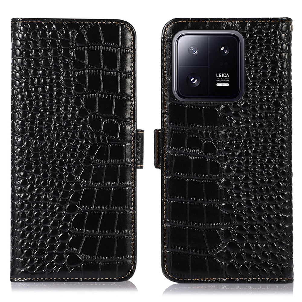 For Xiaomi 13 Pro 5G RFID Blocking Stand Wallet Protective Smartphone Case Crocodile Texture Genuine Cowhide Leather Cell Phone Cover