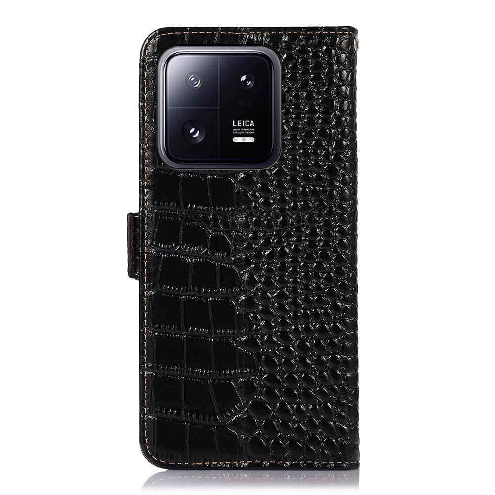 For Xiaomi 13 Pro 5G RFID Blocking Stand Wallet Protective Smartphone Case Crocodile Texture Genuine Cowhide Leather Cell Phone Cover