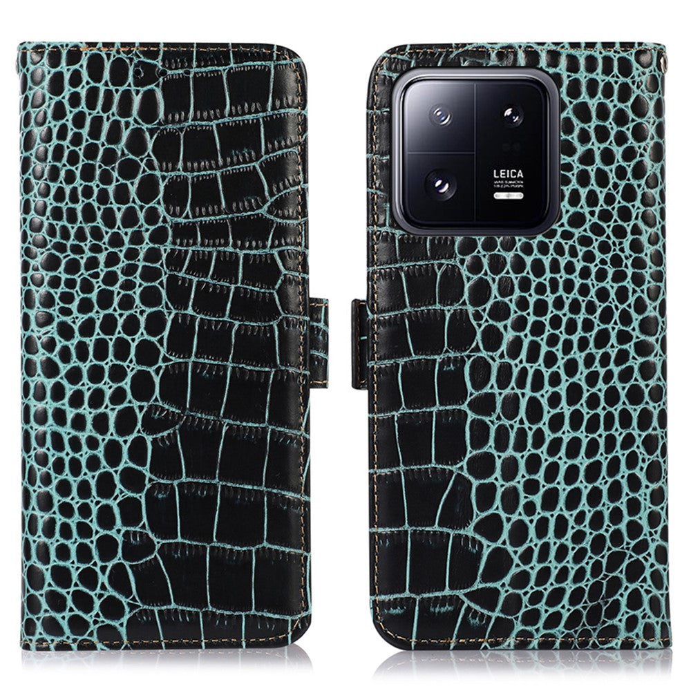 For Xiaomi 13 Pro 5G RFID Blocking Stand Wallet Protective Smartphone Case Crocodile Texture Genuine Cowhide Leather Cell Phone Cover