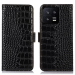 RFID-blockerande mobilskal för Xiaomi 13 5G, vikbart stativ med krokodilstruktur, äkta kohudläder, fällbart plånboksfodral, mobilmobilfodral