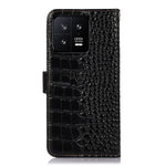 RFID-blockerande mobilskal för Xiaomi 13 5G, vikbart stativ med krokodilstruktur, äkta kohudläder, fällbart plånboksfodral, mobilmobilfodral