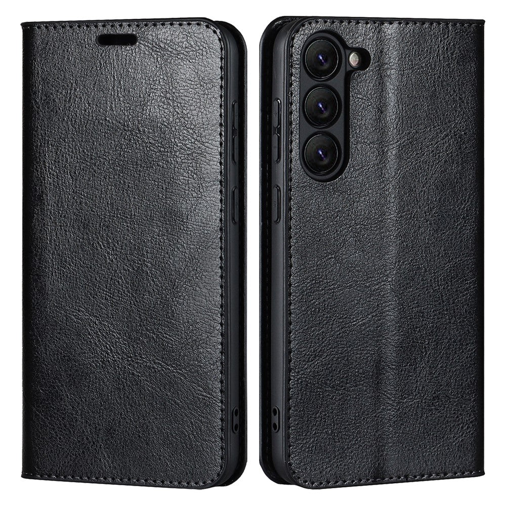 For Samsung Galaxy S23+ Magnetic Absorption Phone Cover Stand Flip Wallet Crazy Horse Texture Genuine Leather Phone Case
