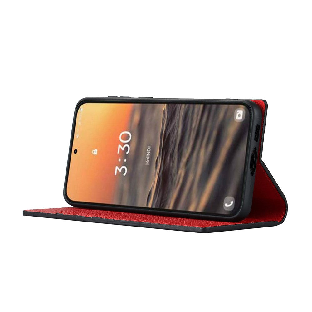 Samsung Galaxy S23 Stötsäkert Litchi Texture Phone Case Flip Äkta Läder Plånboksfodral mobilskydd med Handrem