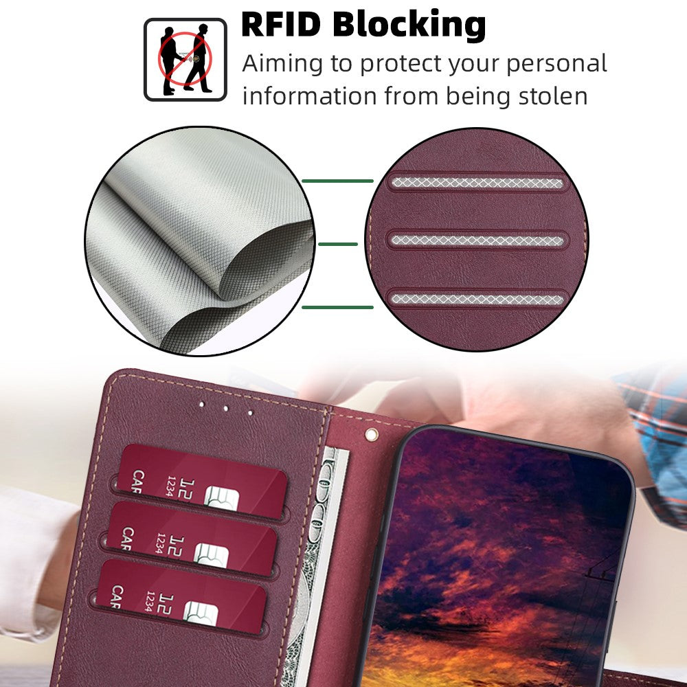 For Xiaomi 13 Pro 5G PU Leather Stand Wallet Shockproof RFID Blocking Phone Cover Cowhide Texture Phone Case