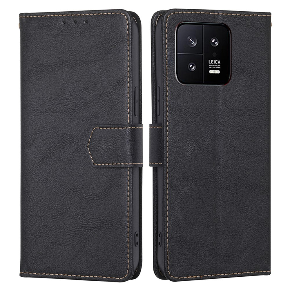 For Xiaomi 13 5G Anti-Scratch PU Leather Stand Wallet RFID Blocking Phone Cover Cowhide Texture Shockproof Phone Case