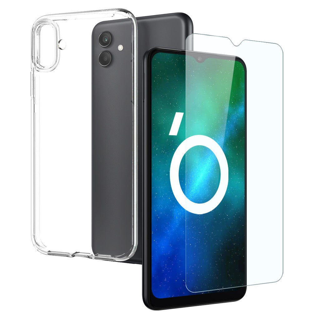 NORTHJO til Samsung Galaxy A04 4G (164,4 x 76,3 x 9,1 mm), 2-i-1 stødbeskyttende blødt TPU-mobilcover + ridsefast, splintbeskyttende skærmbeskyttelse i hærdet glas