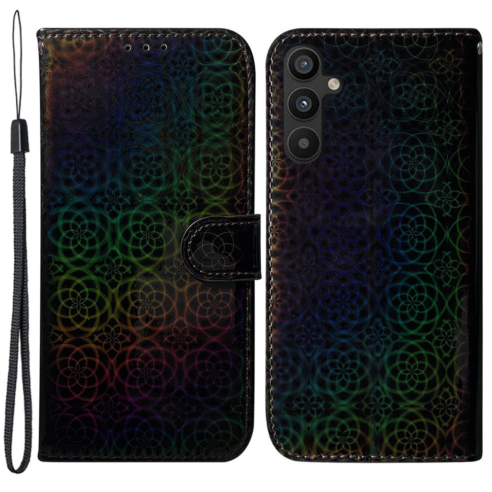 Til Samsung Galaxy A54 5G PU Læder Dazzling Flower Pattern Stødsikkert Pung Etui Stativ Magnetisk Lukning Flip Telefoncover med Rem