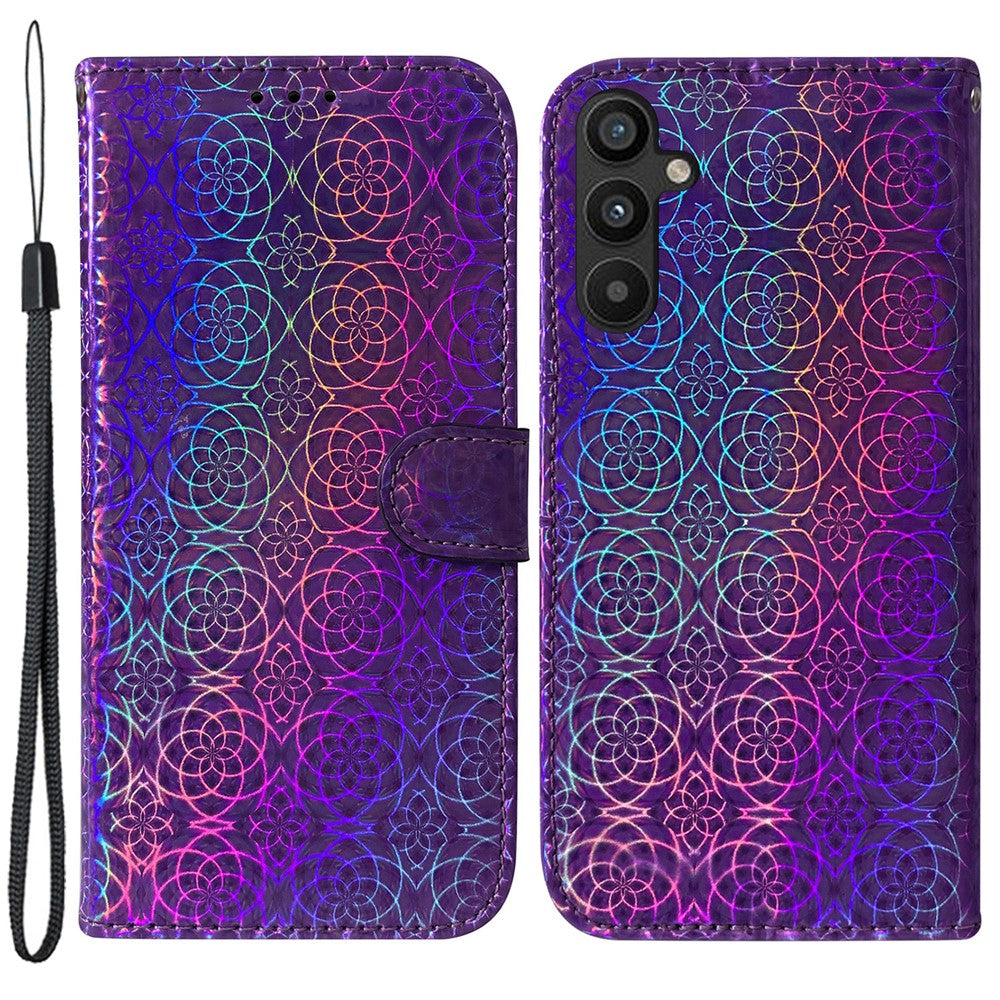 Til Samsung Galaxy A54 5G PU Læder Dazzling Flower Pattern Stødsikkert Pung Etui Stativ Magnetisk Lukning Flip Telefoncover med Rem