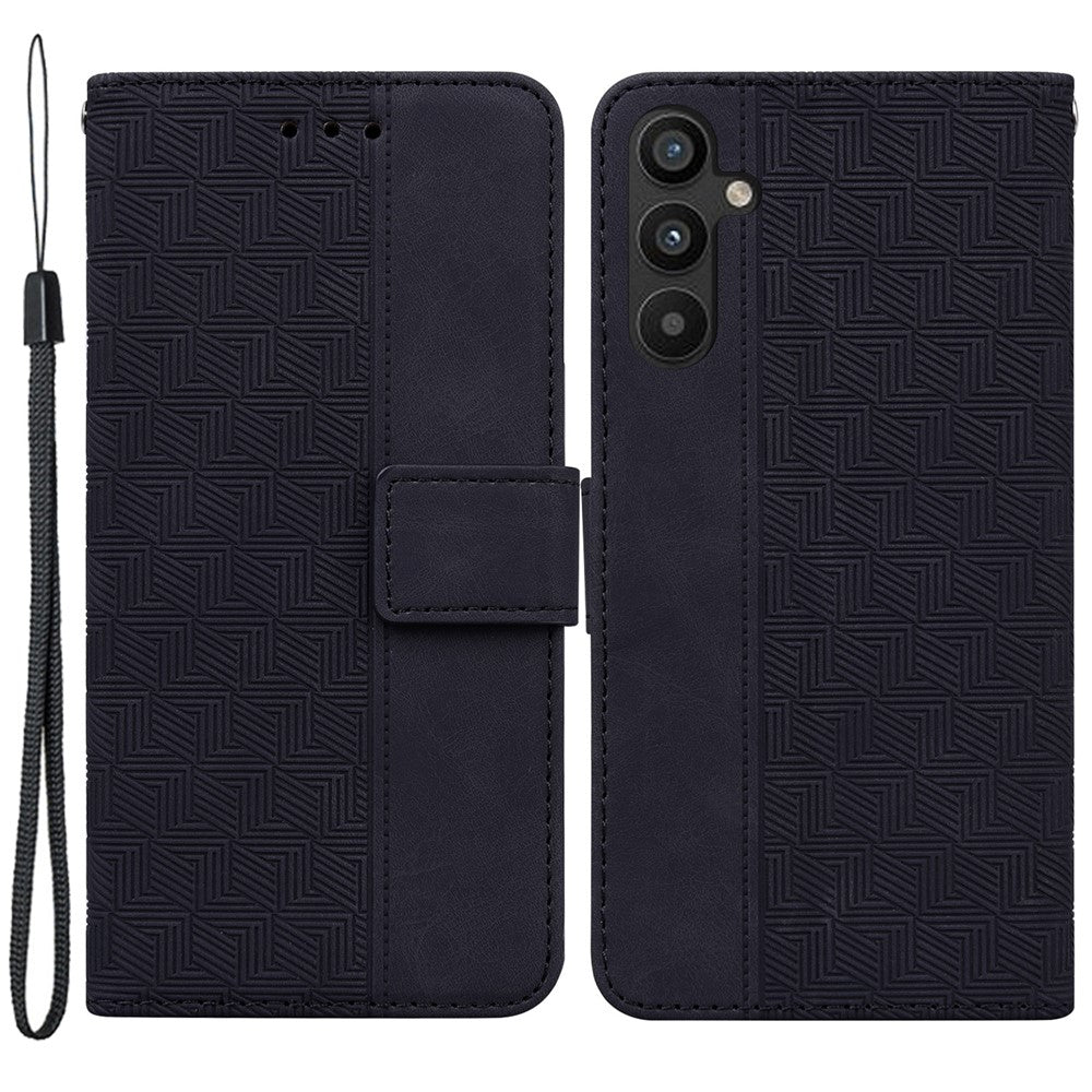 For Samsung Galaxy A54 5G Wrist Strap Phone Shell Imprinted Geometry Pattern Phone Case PU Leather Magnetic Closure Stand Wallet