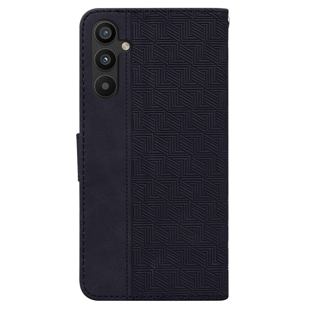 For Samsung Galaxy A54 5G Wrist Strap Phone Shell Imprinted Geometry Pattern Phone Case PU Leather Magnetic Closure Stand Wallet