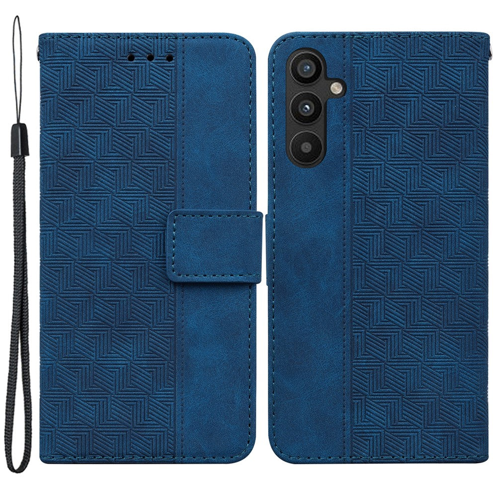 For Samsung Galaxy A54 5G Wrist Strap Phone Shell Imprinted Geometry Pattern Phone Case PU Leather Magnetic Closure Stand Wallet