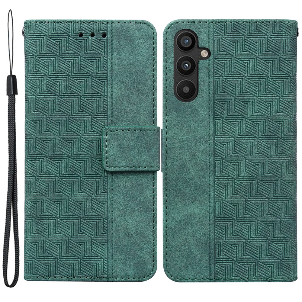 For Samsung Galaxy A54 5G Wrist Strap Phone Shell Imprinted Geometry Pattern Phone Case PU Leather Magnetic Closure Stand Wallet