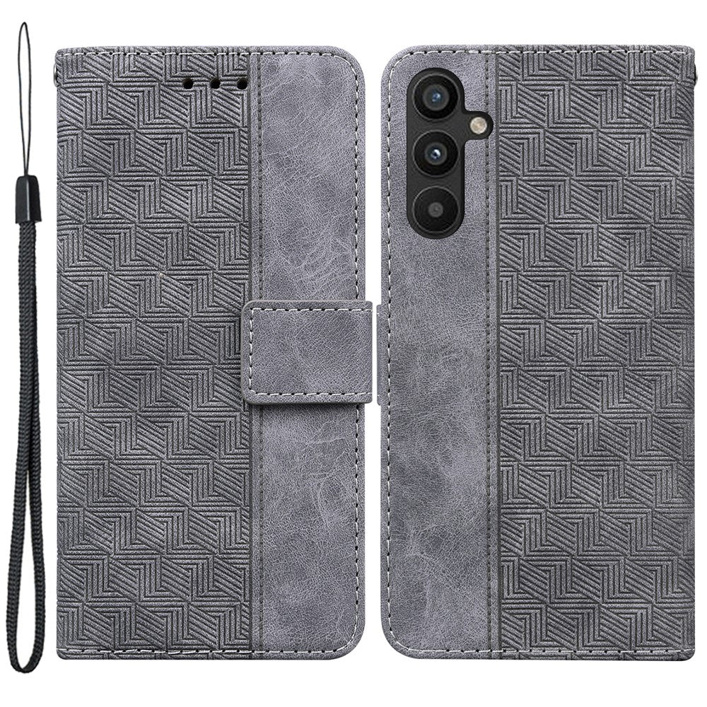 For Samsung Galaxy A54 5G Wrist Strap Phone Shell Imprinted Geometry Pattern Phone Case PU Leather Magnetic Closure Stand Wallet