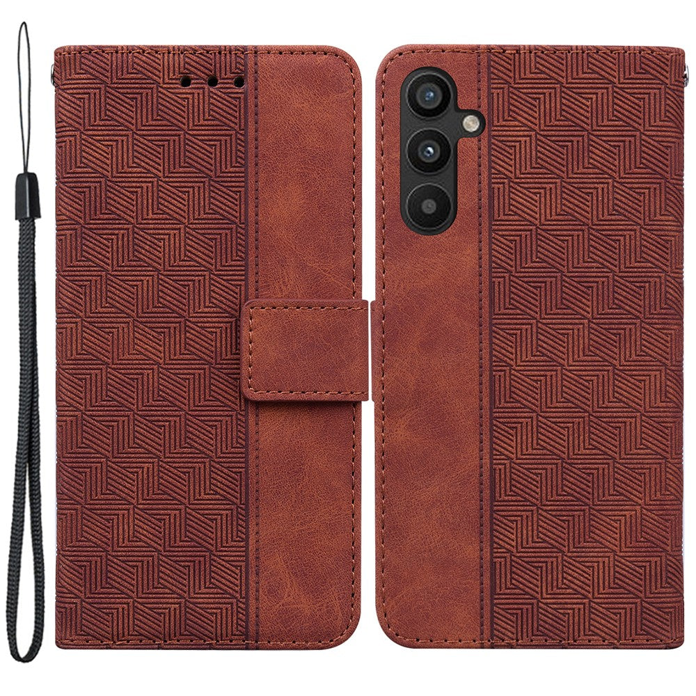 For Samsung Galaxy A54 5G Wrist Strap Phone Shell Imprinted Geometry Pattern Phone Case PU Leather Magnetic Closure Stand Wallet