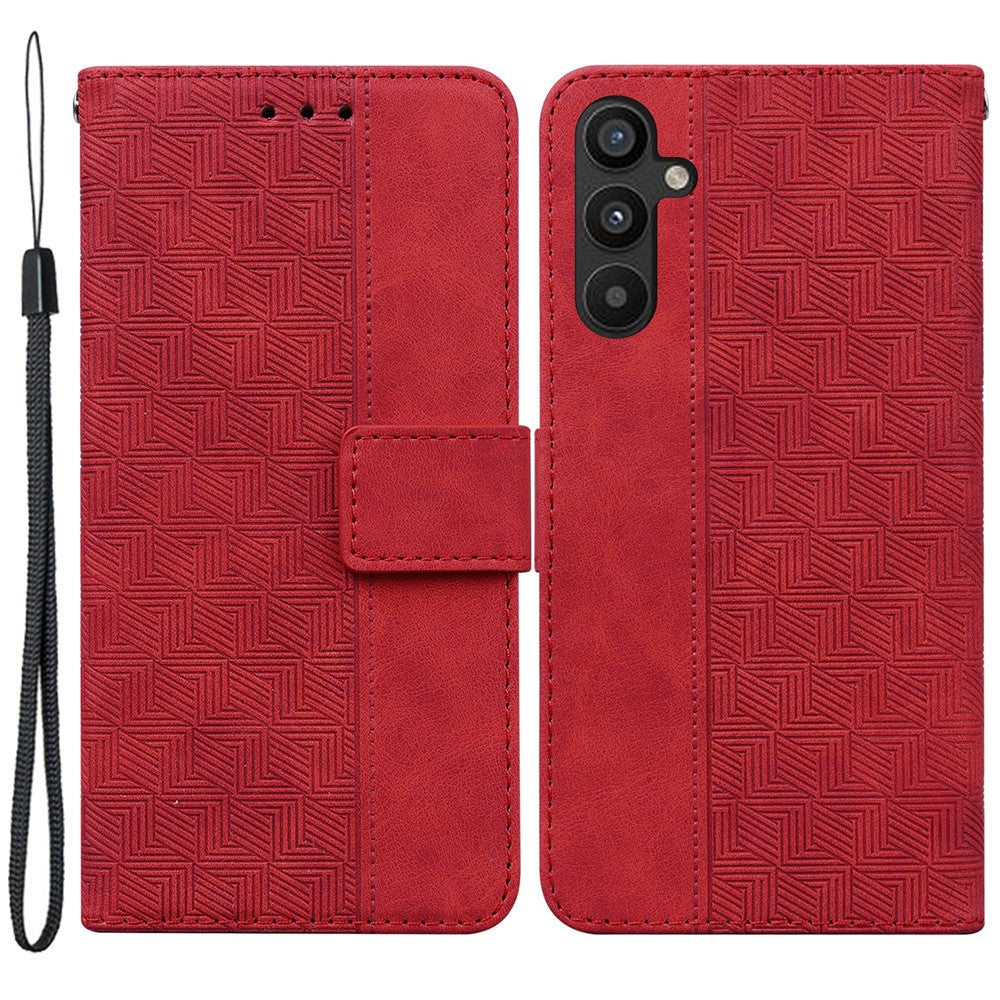 For Samsung Galaxy A54 5G Wrist Strap Phone Shell Imprinted Geometry Pattern Phone Case PU Leather Magnetic Closure Stand Wallet