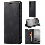 AUTSPACE A01 Series for Samsung Galaxy S23 RFID Blocking Anti-drop Phone Case Retro Texture PU Leather Wallet Stand Matte Flip Phone Cover
