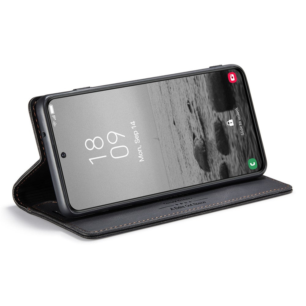 AUTSPACE A01 Series for Samsung Galaxy S23 RFID Blocking Anti-drop Phone Case Retro Texture PU Leather Wallet Stand Matte Flip Phone Cover