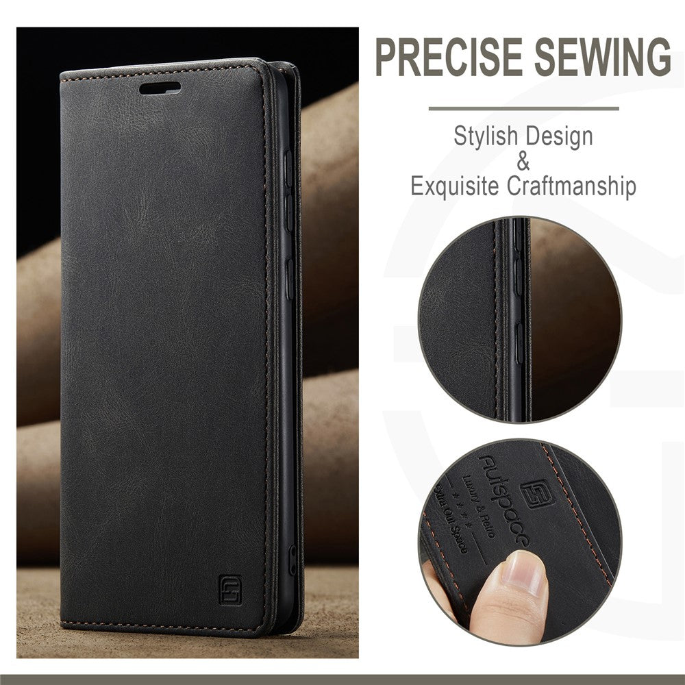 AUTSPACE A01 Series for Samsung Galaxy S23 RFID Blocking Anti-drop Phone Case Retro Texture PU Leather Wallet Stand Matte Flip Phone Cover