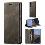 AUTSPACE A01 Series for Samsung Galaxy S23 RFID Blocking Anti-drop Phone Case Retro Texture PU Leather Wallet Stand Matte Flip Phone Cover