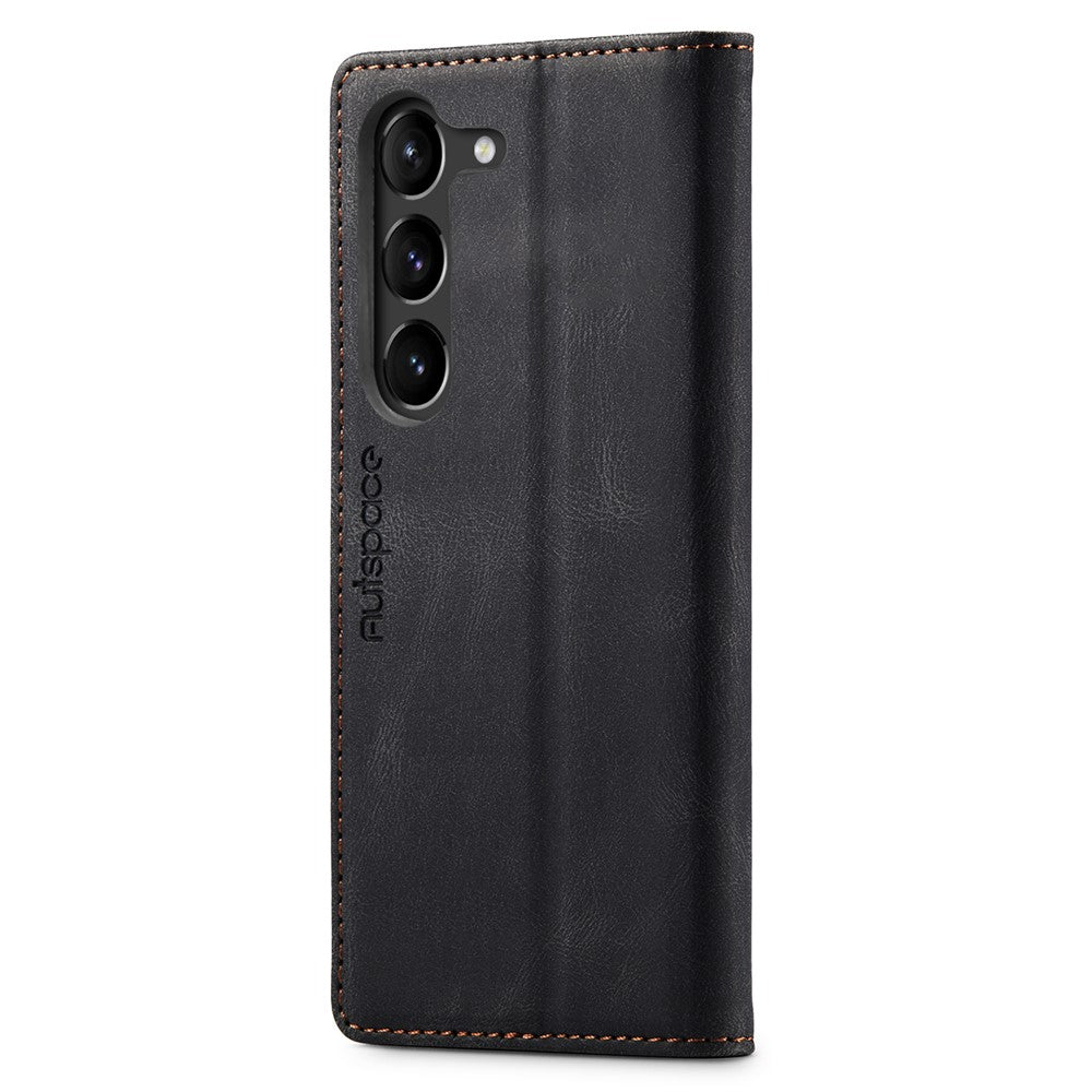 AUTSPACE A01-serien för Samsung Galaxy S23+ RFID-blockerande mobilmobilskal stativ plånbok retrotextur stötsäkert PU-läder matt mobilskal