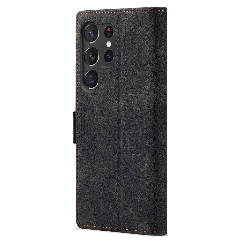 AUTSPACE A01-serien til Samsung Galaxy S23 Ultra RFID-blokerende telefoncover Flip Læder Stand Pung Fuld Beskyttelse Retro Tekstur Mat Telefoncover