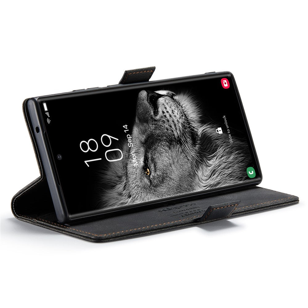 AUTSPACE A01-serien til Samsung Galaxy S23 Ultra RFID-blokerende telefoncover Flip Læder Stand Pung Fuld Beskyttelse Retro Tekstur Mat Telefoncover