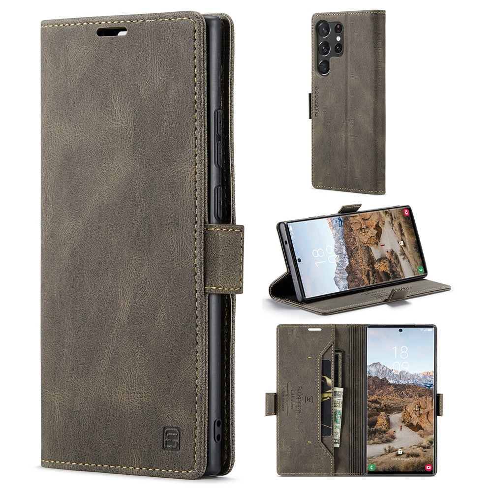 AUTSPACE A01-serien til Samsung Galaxy S23 Ultra RFID-blokerende telefoncover Flip Læder Stand Pung Fuld Beskyttelse Retro Tekstur Mat Telefoncover