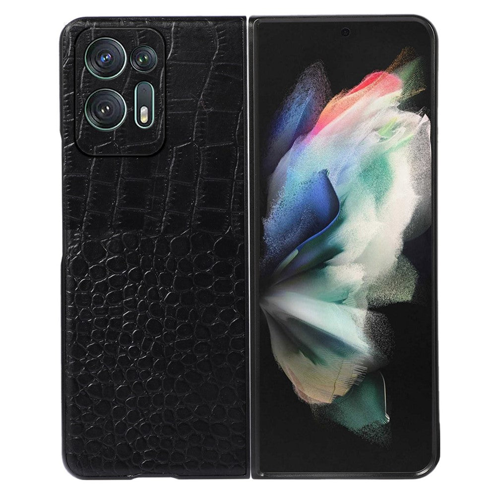 For Oppo Find N2 5G Crocodile Texture Folding Phone Case Genuine Cowhide Leather Coated PC+TPU Anti-Scratch Cover