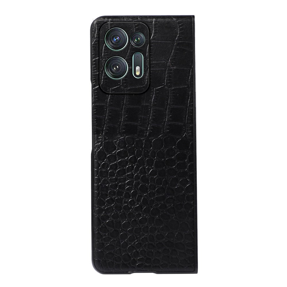 For Oppo Find N2 5G Crocodile Texture Folding Phone Case Genuine Cowhide Leather Coated PC+TPU Anti-Scratch Cover