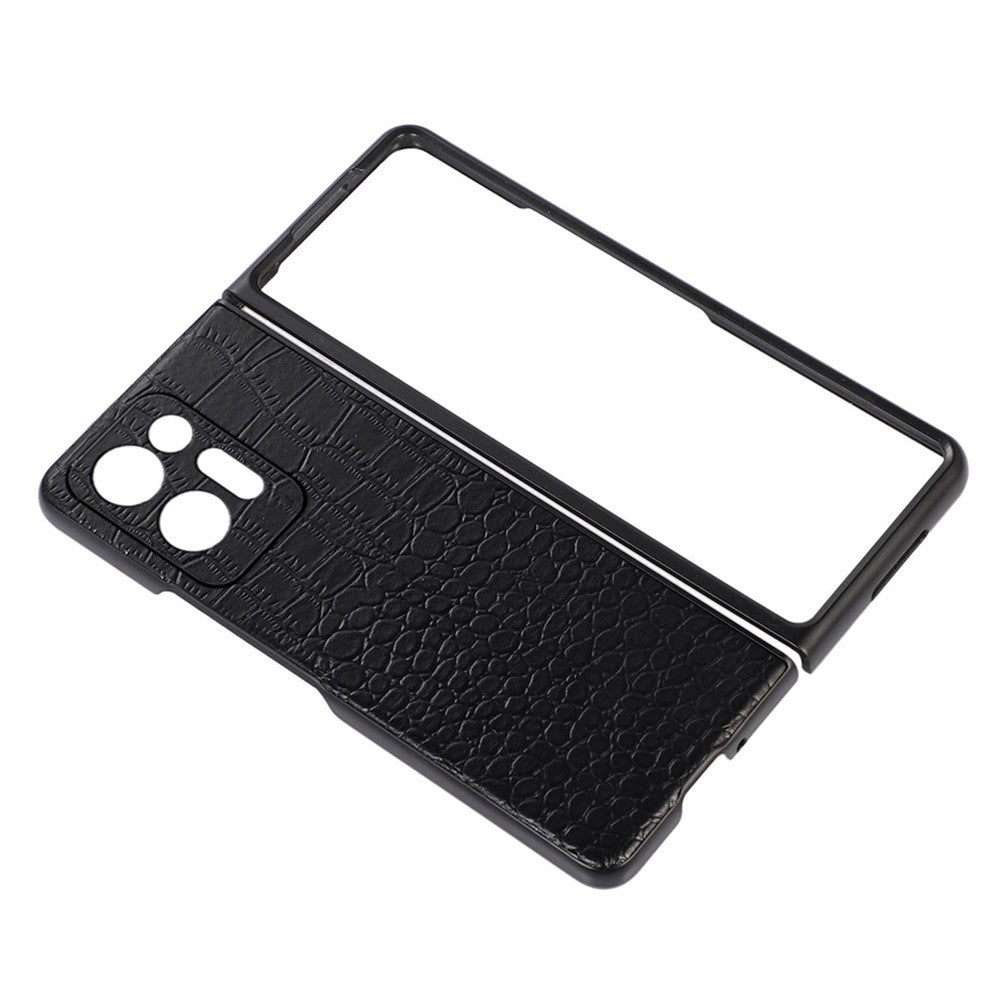 For Oppo Find N2 5G Crocodile Texture Folding Phone Case Genuine Cowhide Leather Coated PC+TPU Anti-Scratch Cover