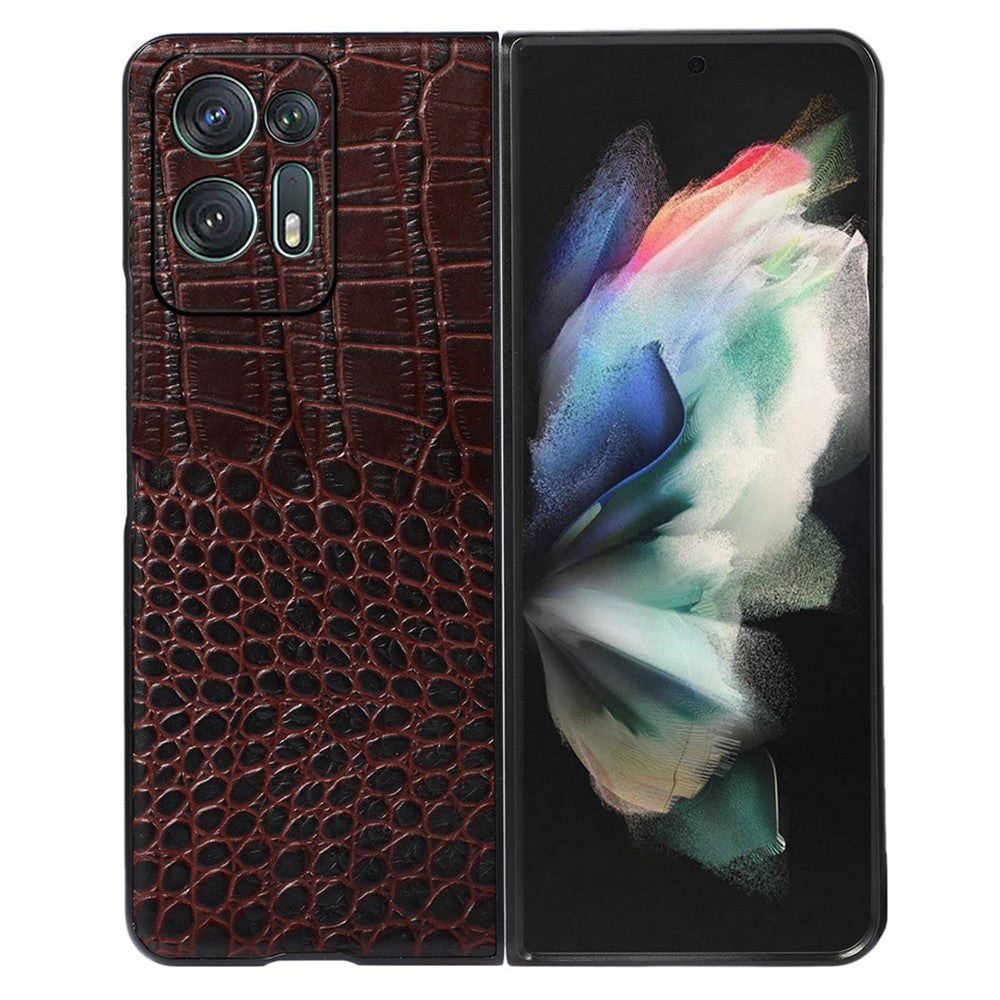 For Oppo Find N2 5G Crocodile Texture Folding Phone Case Genuine Cowhide Leather Coated PC+TPU Anti-Scratch Cover