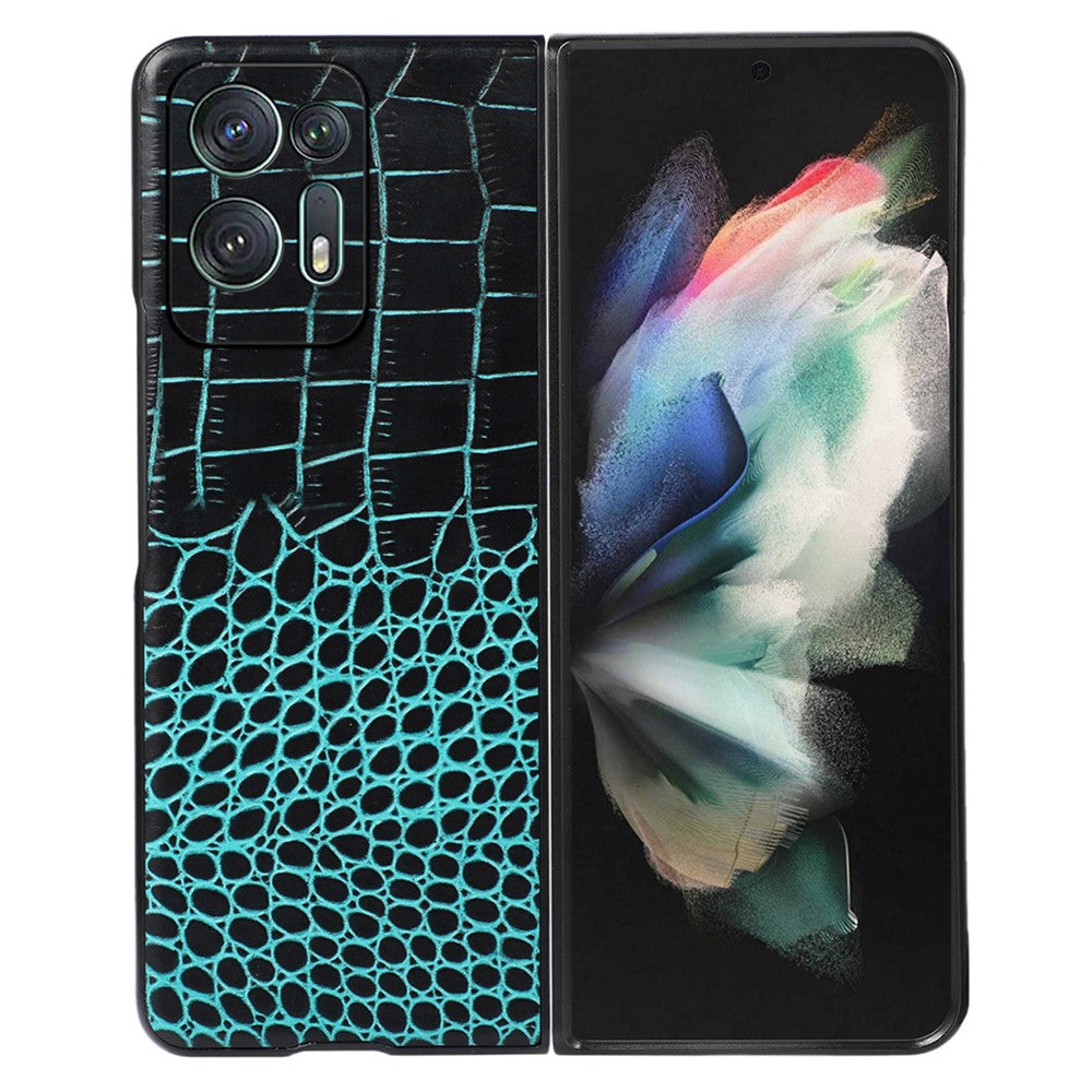 For Oppo Find N2 5G Crocodile Texture Folding Phone Case Genuine Cowhide Leather Coated PC+TPU Anti-Scratch Cover