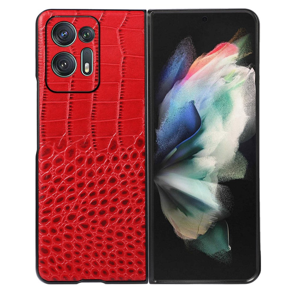 For Oppo Find N2 5G Crocodile Texture Folding Phone Case Genuine Cowhide Leather Coated PC+TPU Anti-Scratch Cover