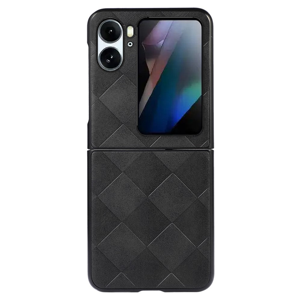 For Oppo Find N2 Flip 5G Grid Texture Shockproof Phone Case PU Leather Coated Hard PC Anti-Scratch Folding Back Cover