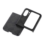 For Oppo Find N2 Flip 5G Grid Texture Shockproof Phone Case PU Leather Coated Hard PC Anti-Scratch Folding Back Cover