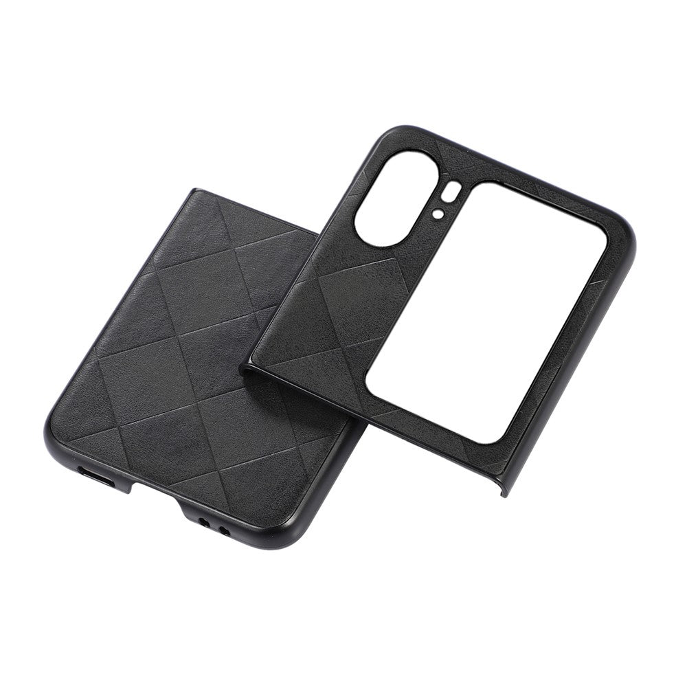 For Oppo Find N2 Flip 5G Grid Texture Shockproof Phone Case PU Leather Coated Hard PC Anti-Scratch Folding Back Cover