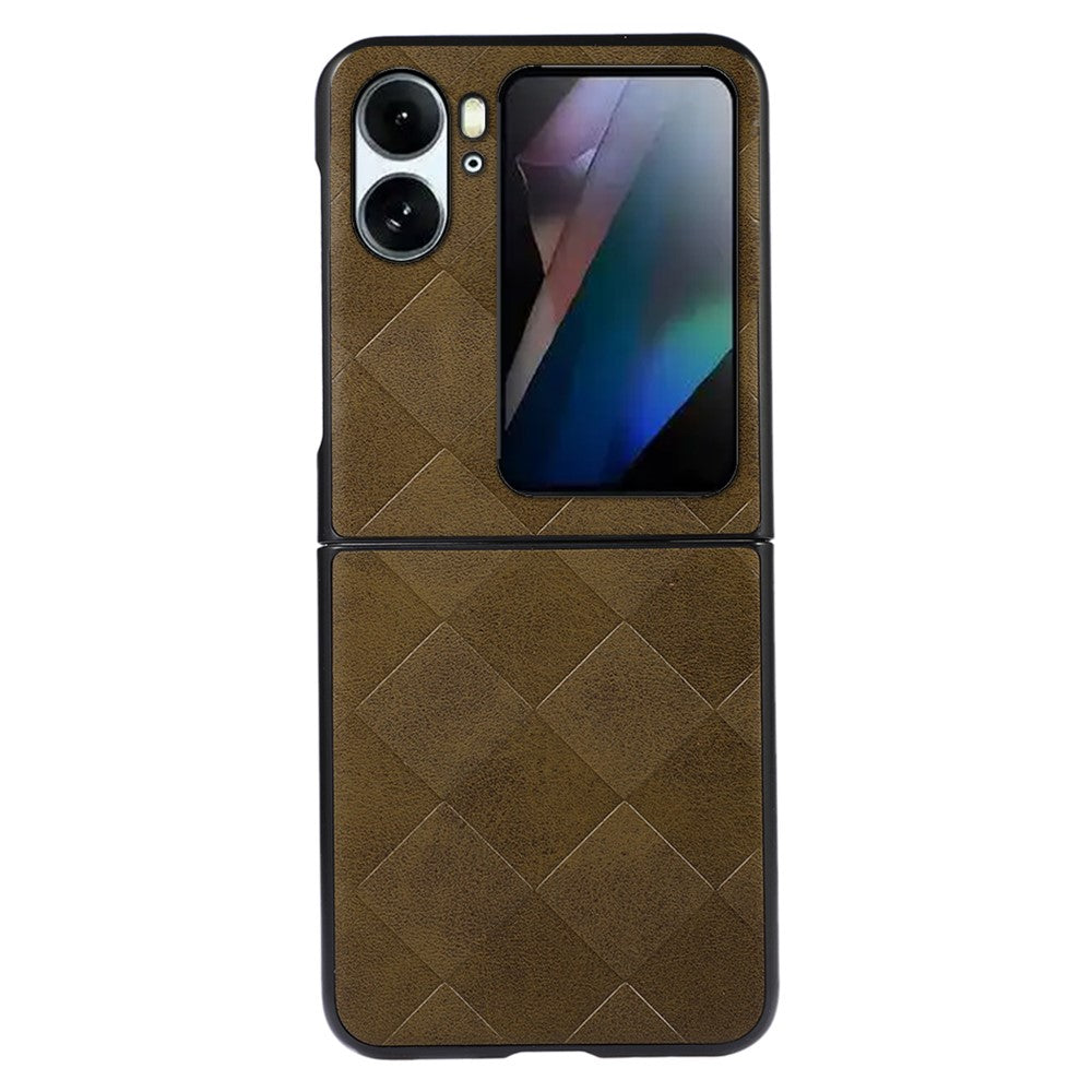 For Oppo Find N2 Flip 5G Grid Texture Shockproof Phone Case PU Leather Coated Hard PC Anti-Scratch Folding Back Cover