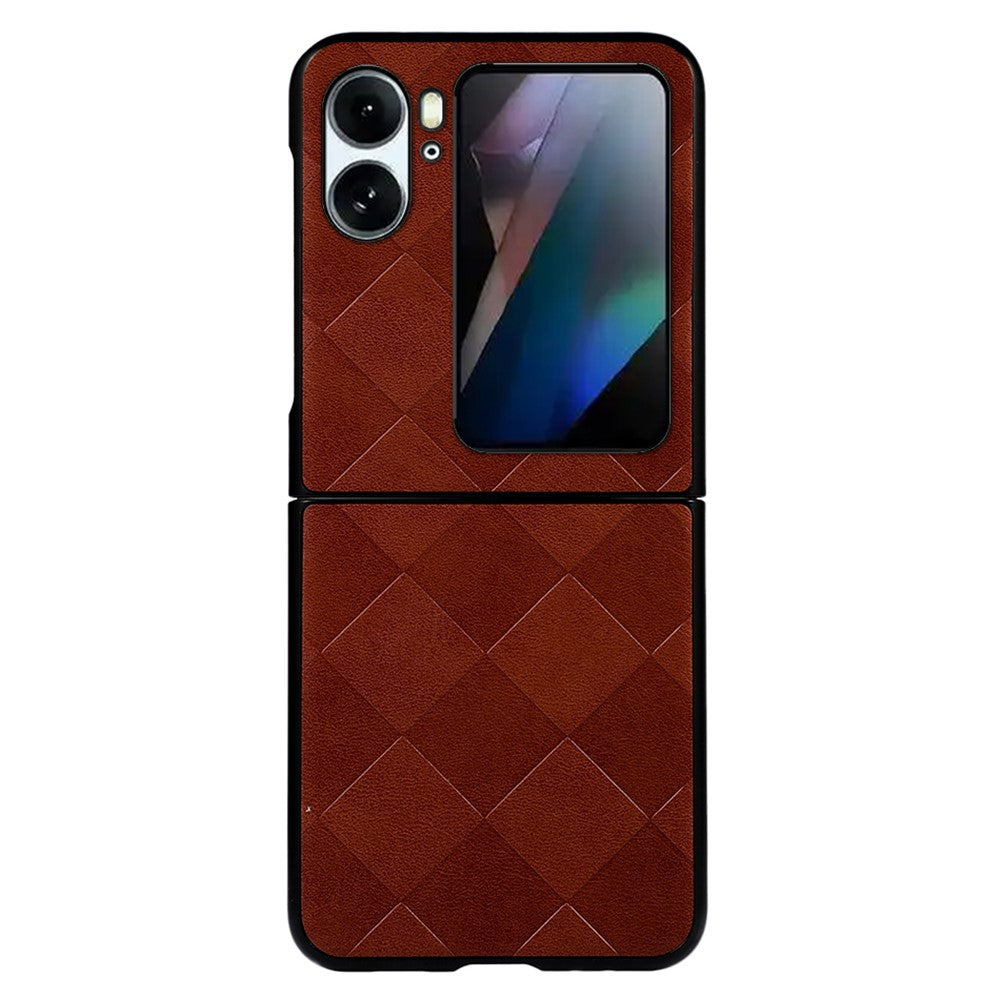 For Oppo Find N2 Flip 5G Grid Texture Shockproof Phone Case PU Leather Coated Hard PC Anti-Scratch Folding Back Cover