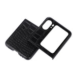 For Oppo Find N2 Flip 5G Shockproof Genuine Cowhide Leather Coated PC Phone Case Crocodile Texture Anti-Scratch Folding Cover