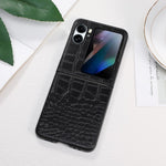 For Oppo Find N2 Flip 5G Shockproof Genuine Cowhide Leather Coated PC Phone Case Crocodile Texture Anti-Scratch Folding Cover