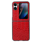 For Oppo Find N2 Flip 5G Shockproof Genuine Cowhide Leather Coated PC Phone Case Crocodile Texture Anti-Scratch Folding Cover