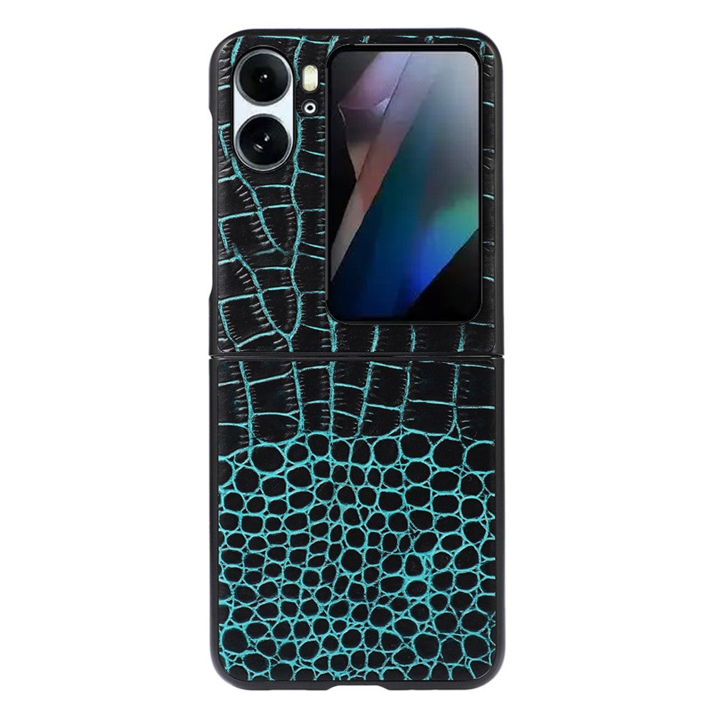 For Oppo Find N2 Flip 5G Shockproof Genuine Cowhide Leather Coated PC Phone Case Crocodile Texture Anti-Scratch Folding Cover