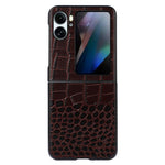 For Oppo Find N2 Flip 5G Shockproof Genuine Cowhide Leather Coated PC Phone Case Crocodile Texture Anti-Scratch Folding Cover