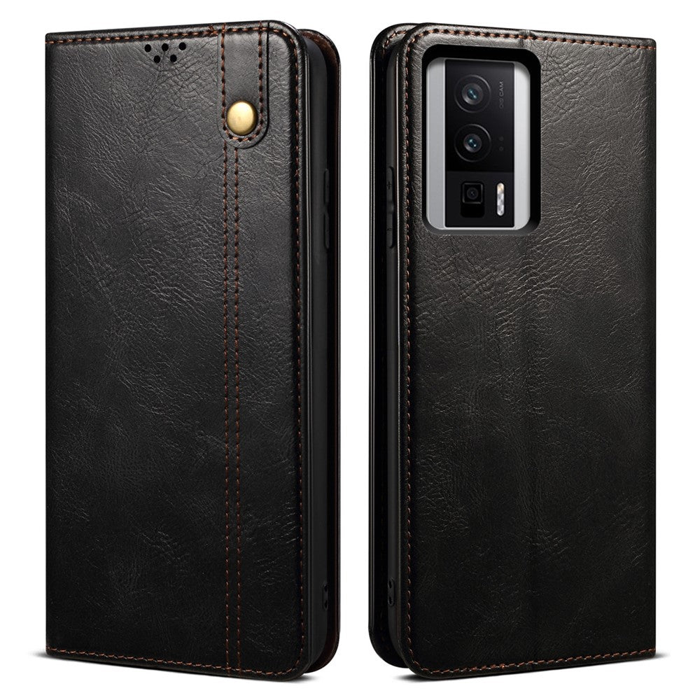 Magnetiskt självabsorberande mobilskal för Xiaomi Poco F5 Pro 5G / Redmi K60 Pro 5G / K60 5G vaxaktig galen häststruktur stativplånbok skyddande PU-läder folio flip-fodral