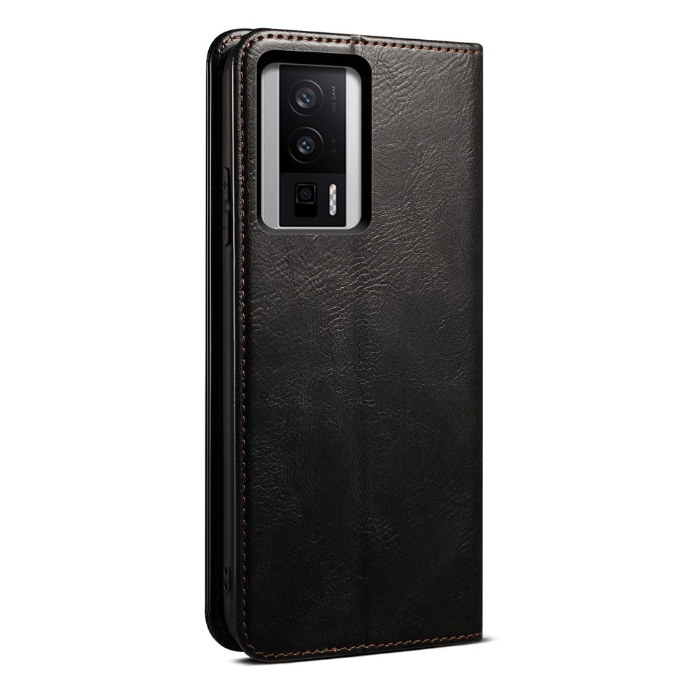 Magnetiskt självabsorberande mobilskal för Xiaomi Poco F5 Pro 5G / Redmi K60 Pro 5G / K60 5G vaxaktig galen häststruktur stativplånbok skyddande PU-läder folio flip-fodral