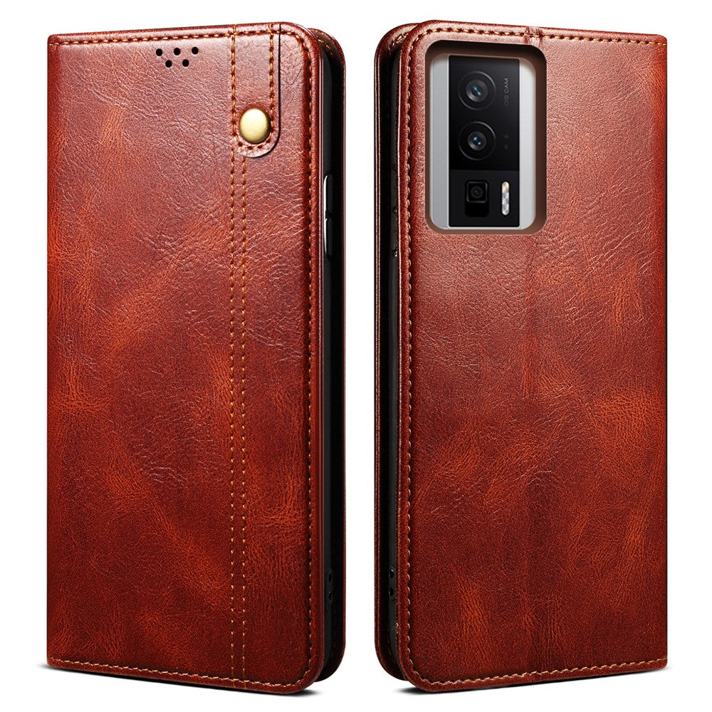 Magnetiskt självabsorberande mobilskal för Xiaomi Poco F5 Pro 5G / Redmi K60 Pro 5G / K60 5G vaxaktig galen häststruktur stativplånbok skyddande PU-läder folio flip-fodral